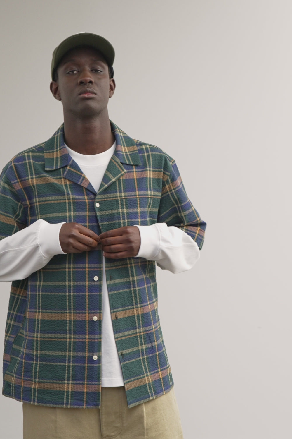 Chemisette seersucker à carreaux