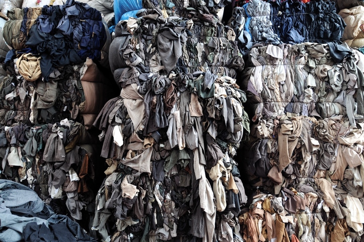 waste garments in a factory before recycling