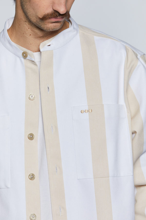 Men's beige and ecru stripe overshirt in recycled cotton