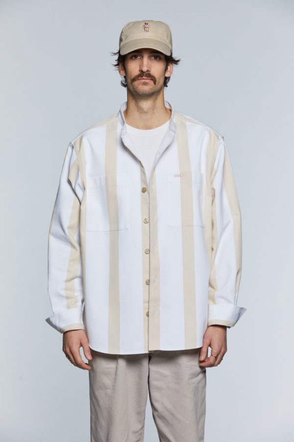 Men's beige and ecru stripe overshirt in recycled cotton