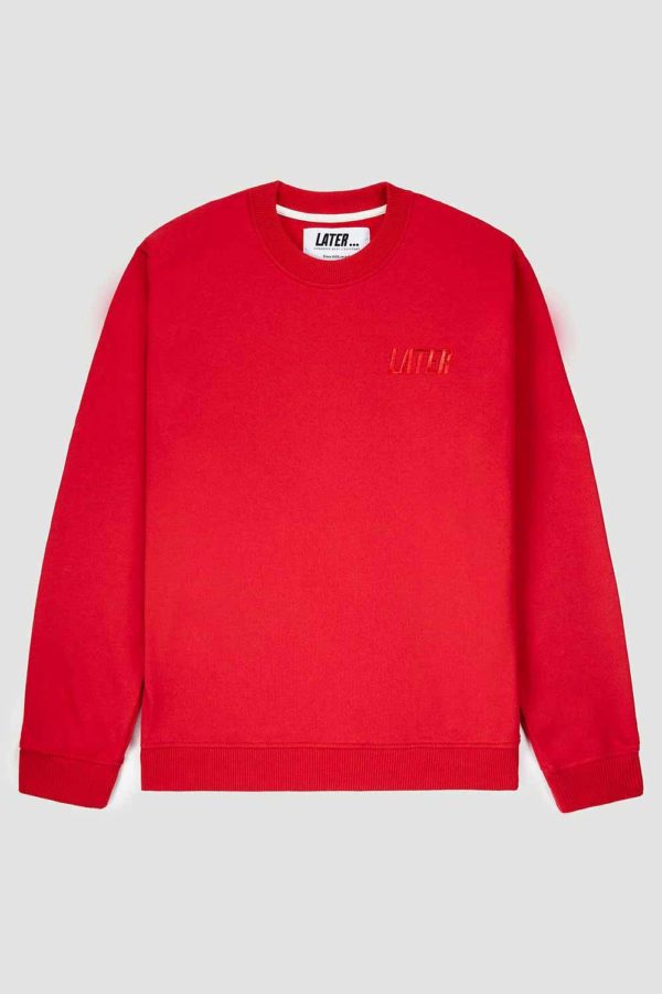 Sweat-shirt col rond rouge recyclée, homme