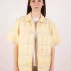 Surchemise manche courte femme, à carreaux jaunes et gris en coton recyclée