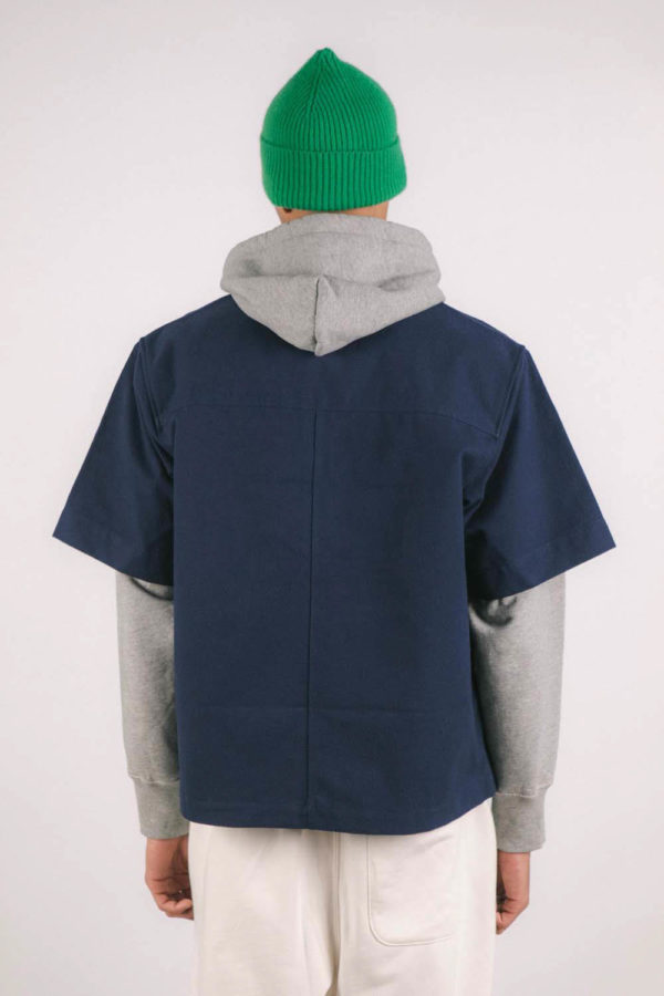 Surchemise manche courte homme, marine en coton recyclée