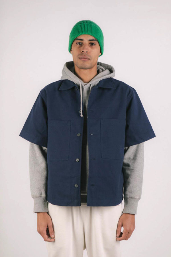 Surchemise manche courte homme, marine en coton recyclée
