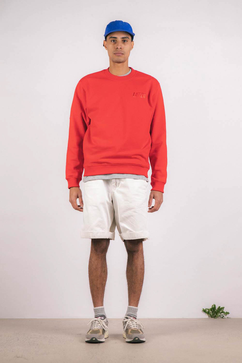 Sweat-shirt col rond rouge recyclée, homme