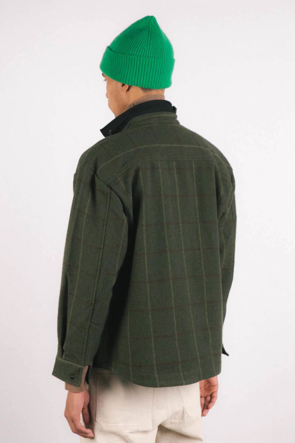 Veste Boule à carreaux kaki en laine recyclée, homme