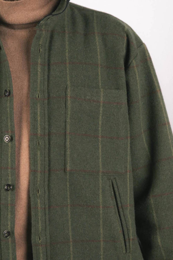 Veste Boule à carreaux kaki en laine recyclée, homme