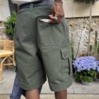 Military Green cargo shorts with lined back pocket