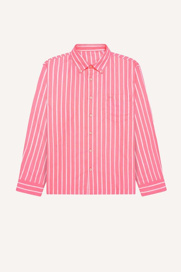 Pink oxford shirt with white stripes