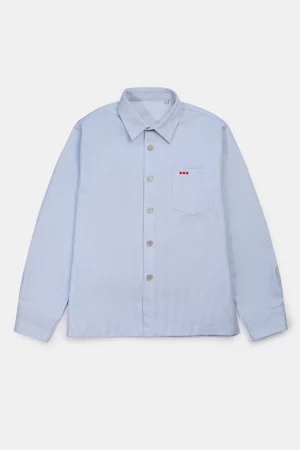 Chemise en coton recyclé à rayures bleu ciel fine pour homme et femme