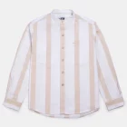 Oversized beige and ecru striped shirt in recycled cotton for men and women