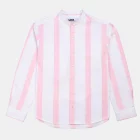 Oversized pink and ecru striped recycled cotton shirt for men and women