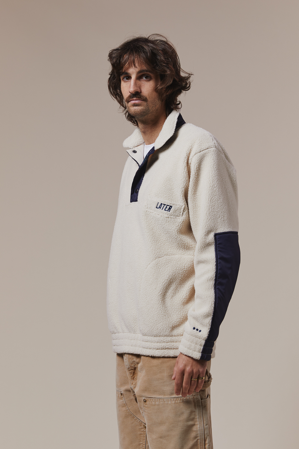Pull polaire chaud et moutonnée écrue pour homme, tissus made in France, fabrication au Portugal | LATER