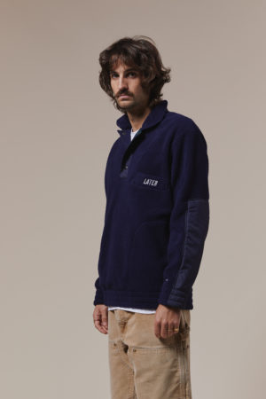 Pull polaire chaud et moutonnée marine pour homme, tissus made in France, fabrication au Portugal | LATER