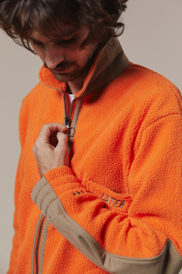 Blouson polaire chaud et moutonnée orange pour homme, tissus made in France, fabrication au Portugal | LATER