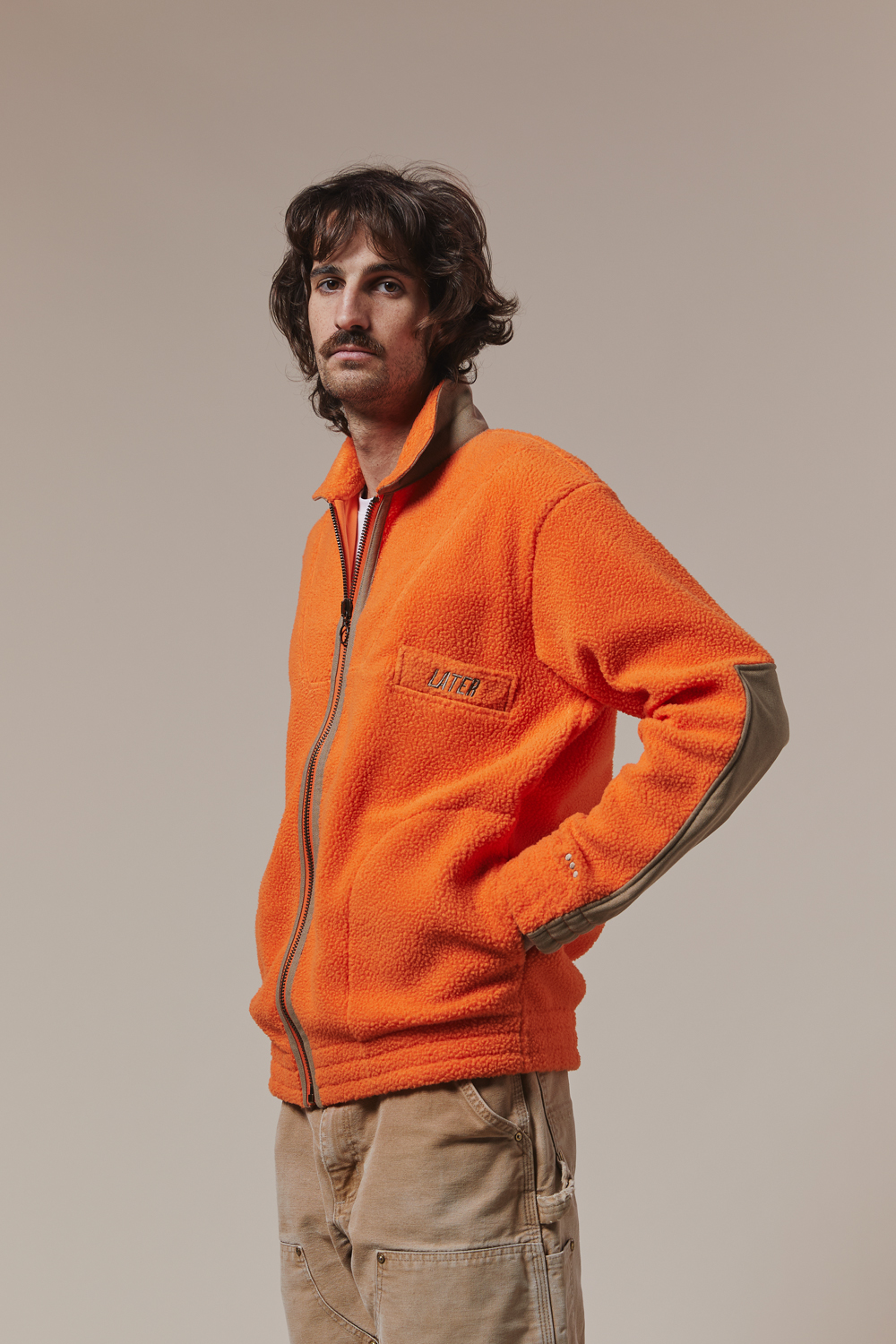 Warm orange fleece jacket for men, made in France, manufactured in Portugal | LATER