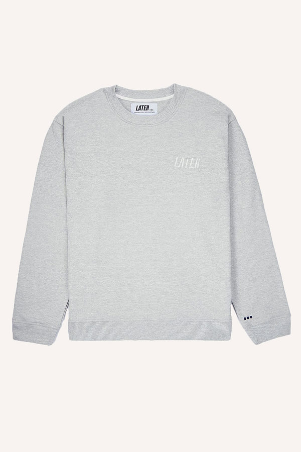 Sweat col rond gris, broderie LATER, aplat, packshot