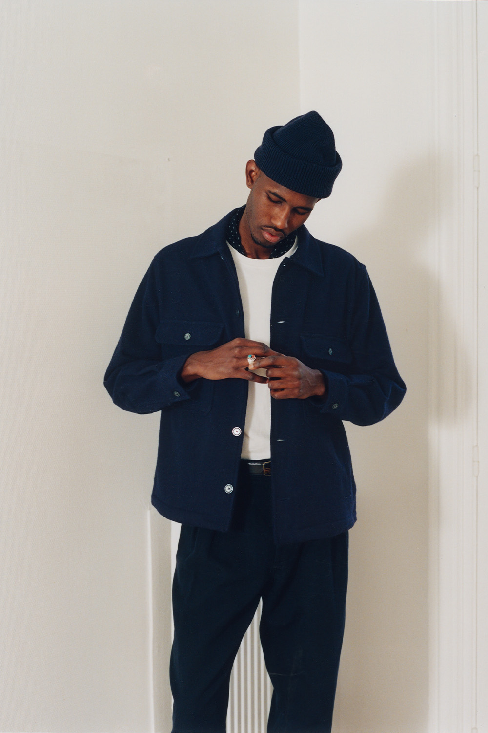 Blouson en laine marine