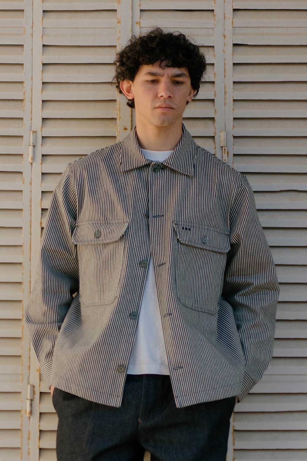 Blouson worker rayé de face